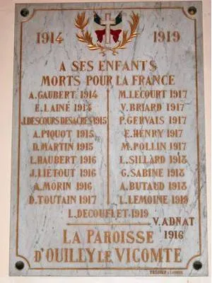 Plaque église 1914-1918 d'Ouilly-le-Vicomte