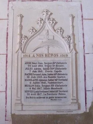 Plaque commémorative église 1914-1918 de Pierrefitte-en-Auge