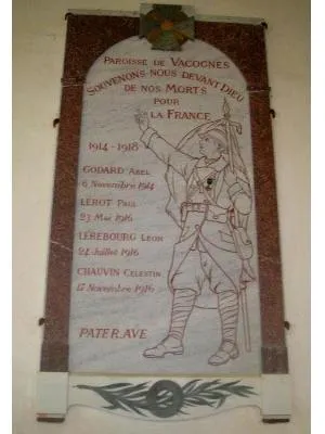 Plaque commémorative église de Vacognes-Neuilly