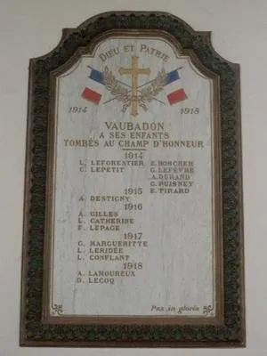 Plaque commémorative église de Vaubadon