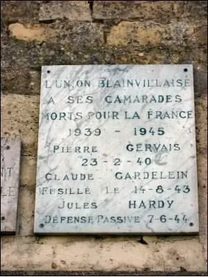 Plaque 1939-1945 de Blainville-sur-Orne
