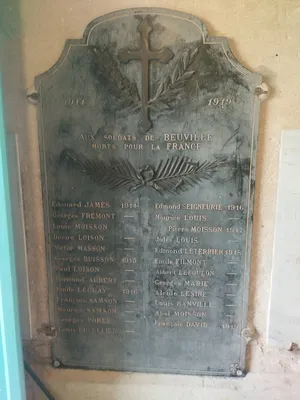 Plaque 1914-1918 de l'Église Saint-Pierre à Biéville-Beuville