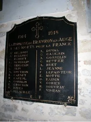 Plaque commémorative église 1914-1918 de Beuvron-en-Auge