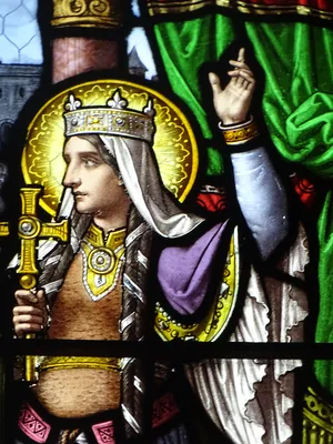 Vitrail Baie 11 : Clovis (465-511) avec Sainte-Clotilde, son épouse dans l'Église Saint-Denis à Cambremer