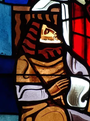 Vitrail Baie 1 : Jésus est présenté au Temple, Marie retrouve Jésus... dans la Chapelle du Petit Lourdes à Hérouville-Saint-Clair