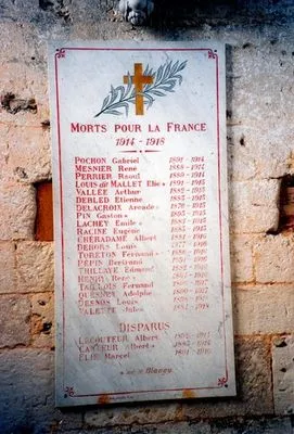 Plaque commémorative église 1914-1918 de Blangy-le-Château
