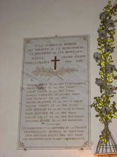 Plaque 1914-1918 de l'église de l'Assomption-de-Notre-Dame de La Houblonnière