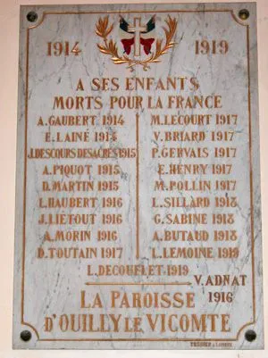 Plaque église 1914-1918 d'Ouilly-le-Vicomte
