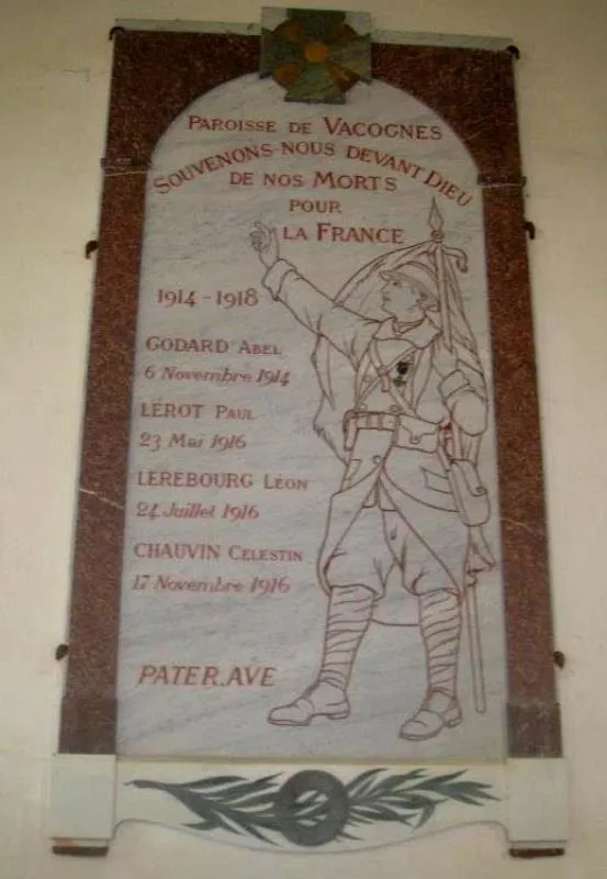 Plaque commémorative église de Vacognes-Neuilly