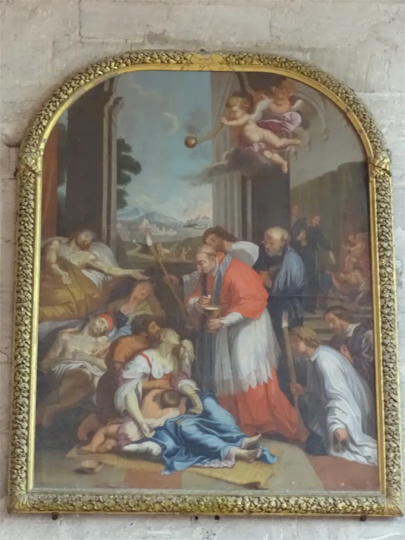 Tableau Saint-Charles Borromée donnant la communion aux pestiférés