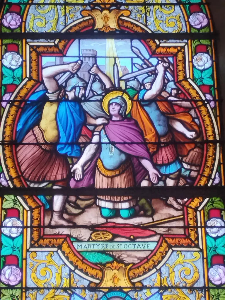 Vitrail Baie 9 : Martyre de St Octave dans l'Église Notre-Dame de Litteau
